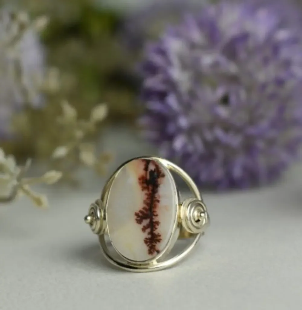 Vintage 925 Sterling Silver Moss Agate Ring Size 8